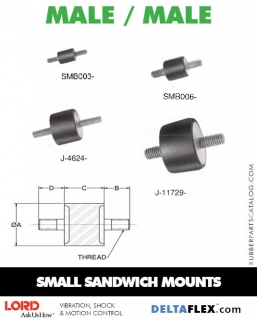 Lord Small Rubber Sandwich Mount STD UNC Thread Male/Male 1.5"-1"  FF2 R 